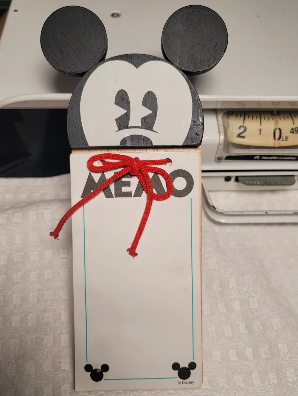 1996 Disney Mickey Mouse Wooden Note Holder with Red Bow